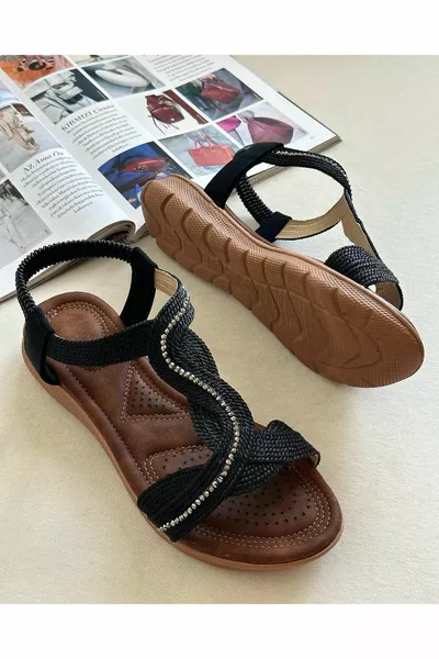 Fluffy Women's Sandals with Chorale Accessories - Black