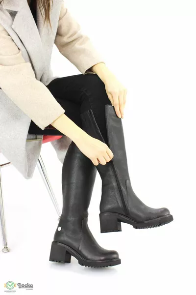 Orthopädische Stiefel aus echtem Leder mit dicken Absätzen für Damen