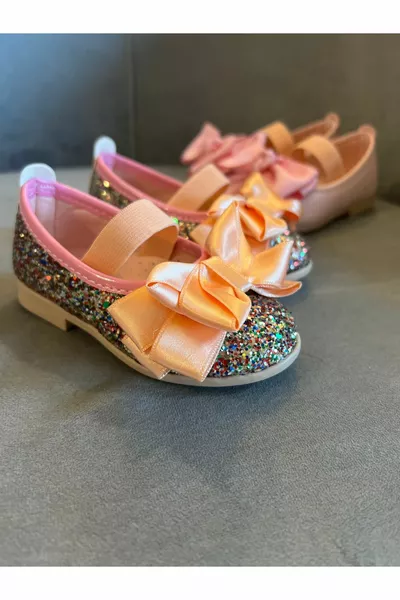 Розовые балетки с блестящим бантом для девочек