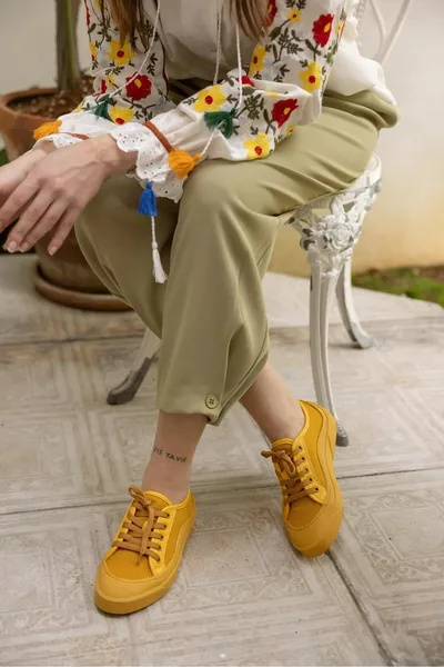  Senf Mesh Schnürer Damen Sport