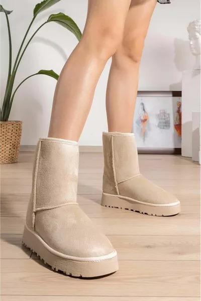 Hugg Thick Wool Inside Wool Short Women's Boots BEIGE