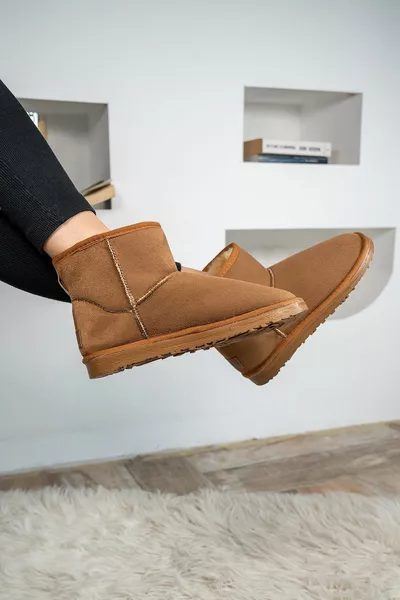 Дамски мини велурени ботуши с канела Козина вътре Дебела подметка Зимни ботуши Ug Model