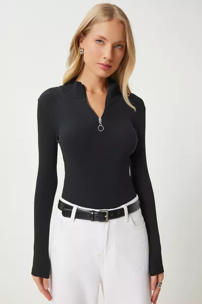 المرأة السوداء بسحاب طوق محبوك بلوزة 