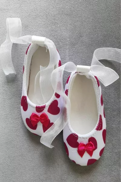 Baby Shoes White Heart Ballet Flats