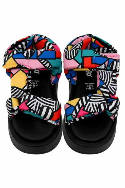 صنادل نعل سميكة متعددة الألوان نباتية نسائية - الرسم بتصميم متناغم