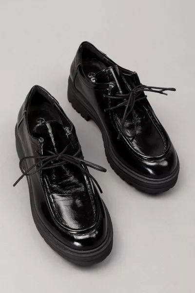 جلد طبيعي نعل سميك خفيف الوزن أحذية أكسفورد anl. جلد أسود لامع