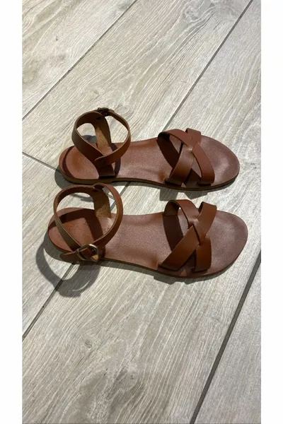 صنادل نسائية جلد طبيعي تان - 