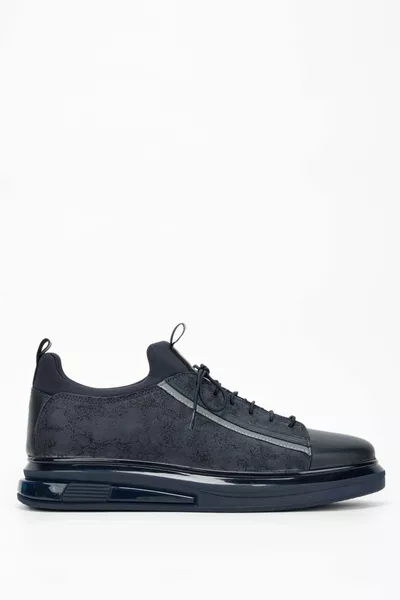 Sneakers e sneakers elasticizzate blu navy in vera pelle da uomo