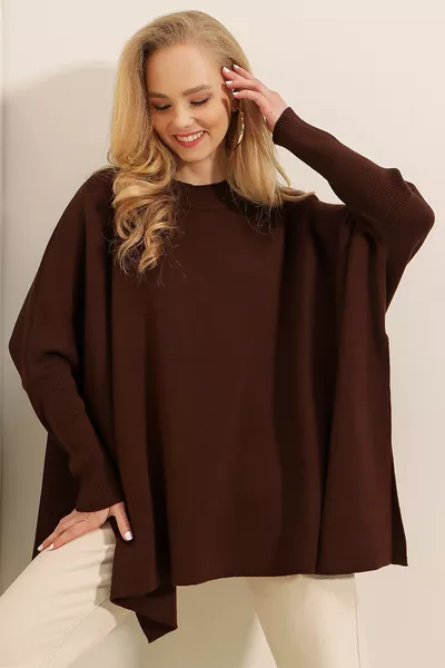  سترة بونشو شقوق - بني