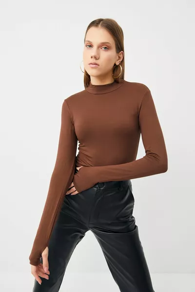 Women's Bitter Coffee Finger Detailed Bodysuit