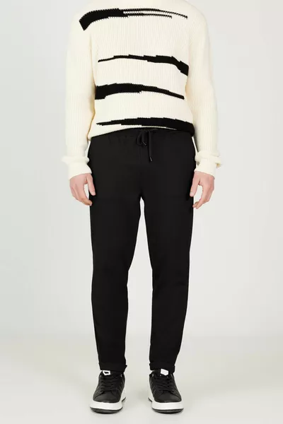 الرجال أسود قياسي صالح عادي صالح مريح فليتو جيب محبوك السراويل بسط مع ربطة الخصر