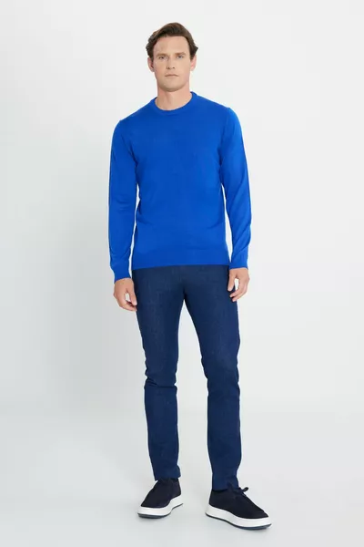 الرجال ساكس الأزرق المضادة للبيلينغ المضادة بيلينغ القياسية صالح عادي صالح طاقم الرقبة متماسكة سترة