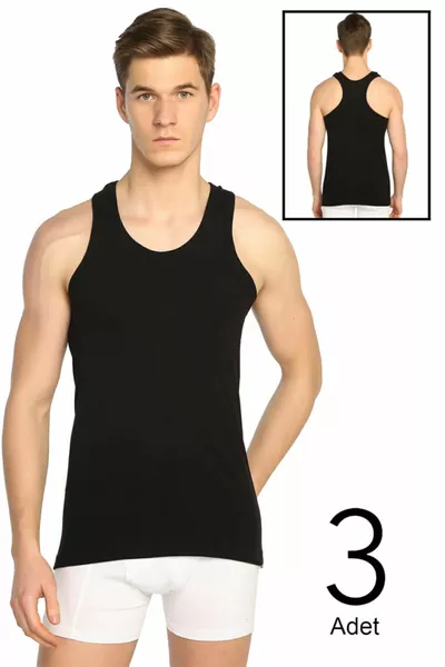 Men's Black 3-Pack Ribbed Sport Tank Top 