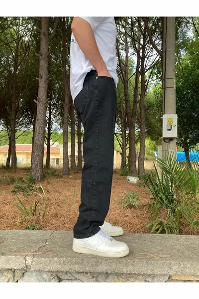 Pantaloni larghi neri lavati