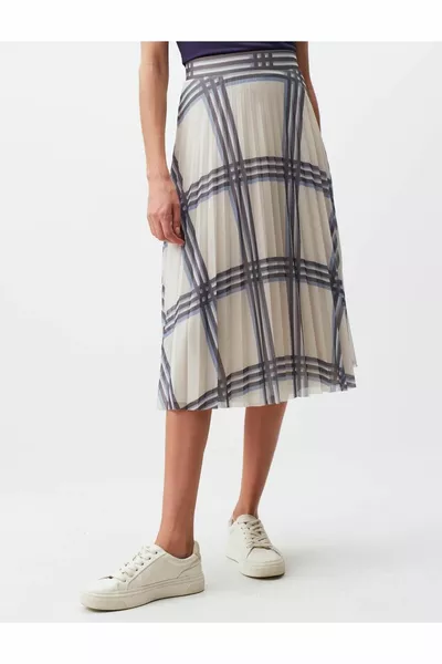 تنورة ميدي منقوشة منقوشة مطوي Ecru