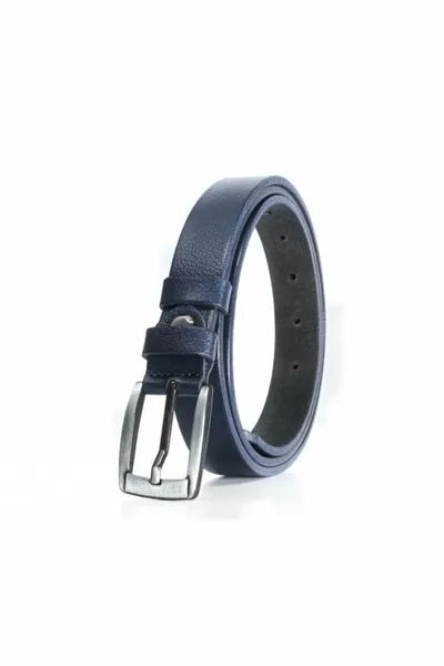 Cintura da donna in vera pelle tinta unita grigia con fibbia 2,5 cm blu navy