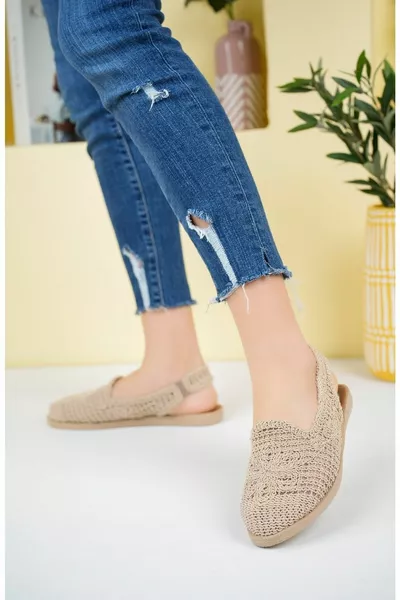 Sandales en tricot de dentelle beige décontractée pour femmes