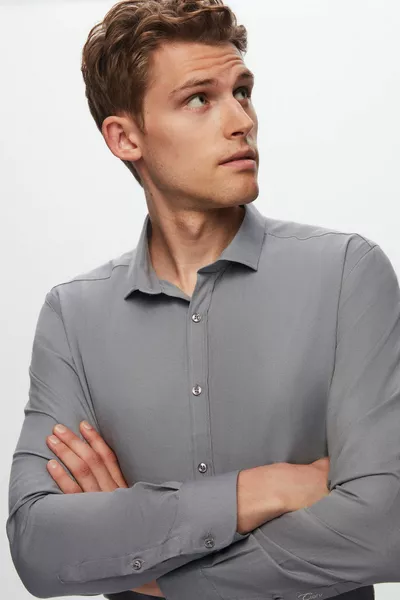 قميص رجالي سليم فيت لون رمادي