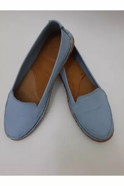 ٪ جلد طبيعي وصناعة يدوية ، لون أزرق عارضة نموذج الباليه مسطح