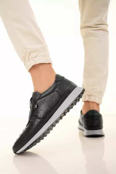 Hakiki Deri Siyah Erkek Deri Sneaker 