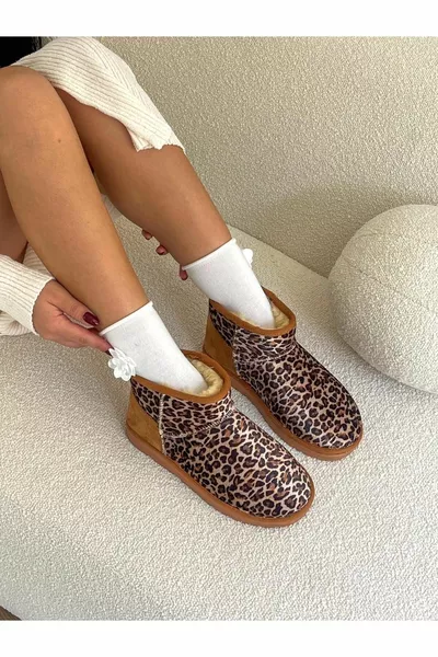 Stivali da neve leopardati marrone chiaro (mini) Stivali da donna