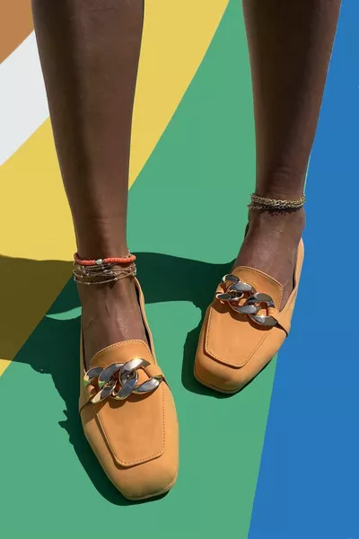 Orange Nubuk Damen Loafer Schuhe 