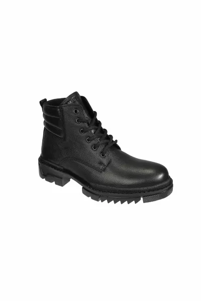 Men's Black Genuine Leather Lace-Up Zippered Cold Resistant Winter Postal Boots