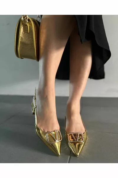 البتراء المرأة مشبك الذهب براءات الاختراع والجلود البسيطة الكعب الباليه الشقق