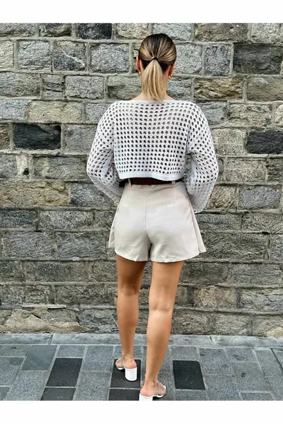 كريم مثقبة شبكة المحاصيل قصيرة الصيف متماسكة مثقبة متماسكة سترة متماسكة