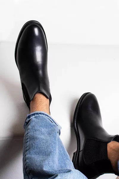 أسود ديفيس ٪ جلد طبيعي ضمان أحذية رجالية سوداء