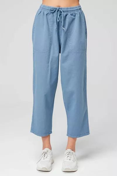 المرأة السماء الزرقاء عالية الخصر المطاط الكتان نظرة القطن طول الكاحل السراويل