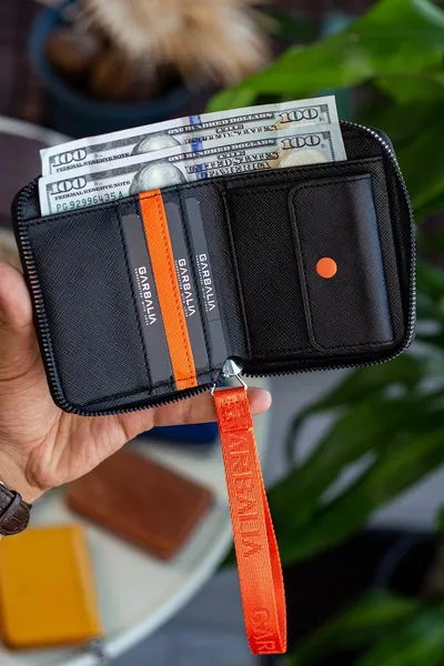 Portafoglio da donna con cerniera con cerniera arancione colore Coin Eyes