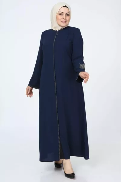 Bestickte Abaya mit verstecktem Reißverschluss
