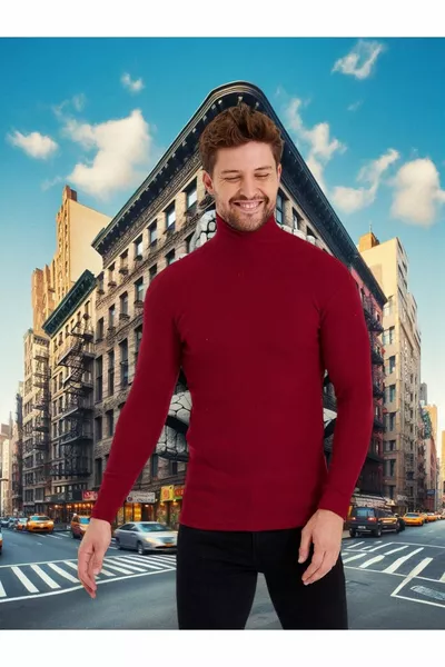 الرجال بورجوندي متماسكة الياقة المدورة الياقة المدورة الشتاء سترة