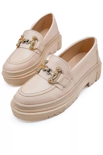 Women's Thick Sole Loafer Loafers Gc Beige Gold Buckle