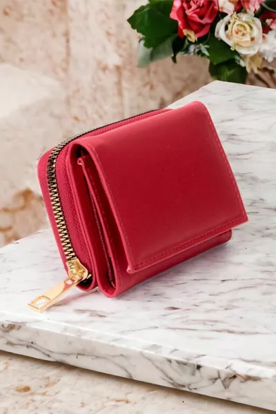 المرأة أنيقة الأحمر بطاقة حامل التبعي مع سستة وسناب عملة مقصورة