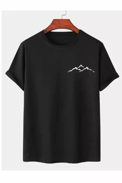 Mountain View T-shirt unisex estiva a maniche corte girocollo nera stampata