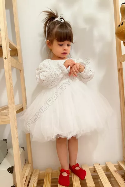 أبيض توتو تنورة طويلة الأكمام طفل فتاة اللباس - Tuana