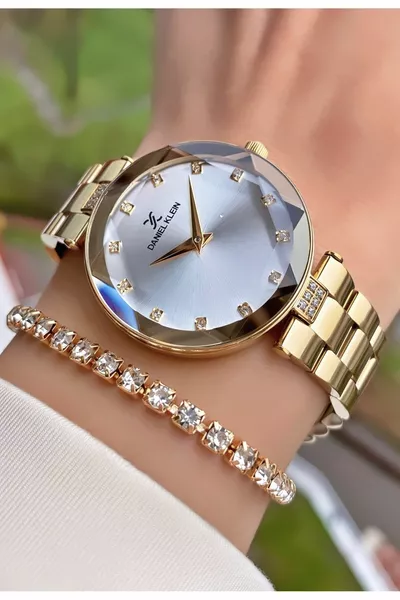 لون ذهبي 2 سنة ضمان نسائي ساعة يد - سوار