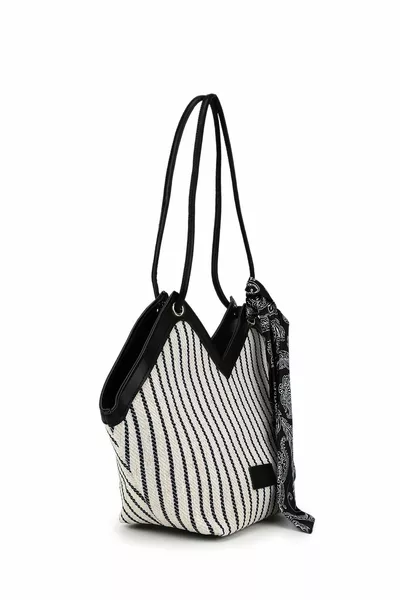 حقيبة كم نسائية غير متماثلة مع وشاح خطوط سوداء