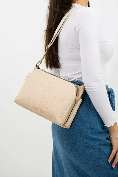 البيج حروف مطبوعة ثلاث مقصورات طارد للماء الكتف حقيبة كروسبودي
