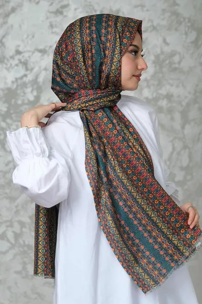 النمط العرقي شال قطني أخضر داكن