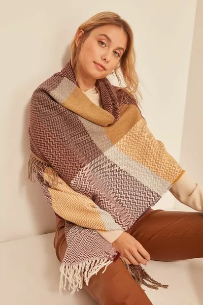  لينة متعرجة منقوشة بورجوندي وشاح شال الكتف السميك