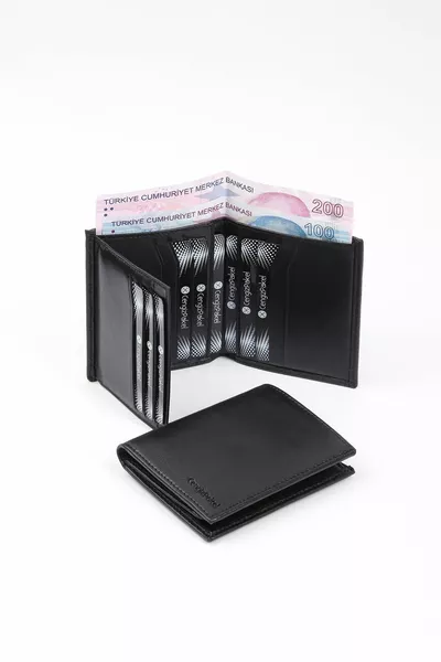 جلد طبيعي أسود محفظة رجالية