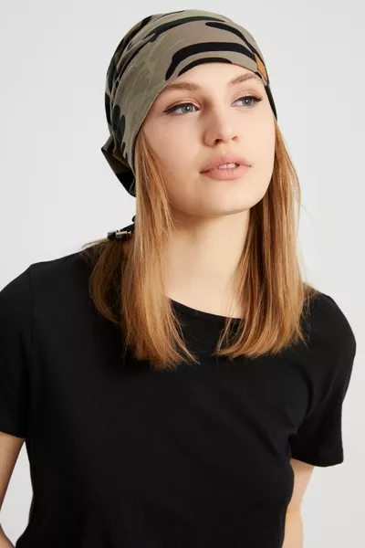 نسائي كاكي ، مموه منقوش ، حبل مفصل 4 مواسم قبعة صغيرة برتقالي فائق النعومة طبيعي ممشط