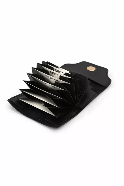 المرأة محفظة بطاقة حامل الأكورديون التبعي اليدوية محفظة بطاقة حامل أسود