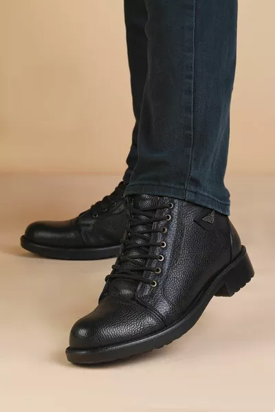 أحذية شتوية من جلد طبيعي من جلد الفراء للرجال