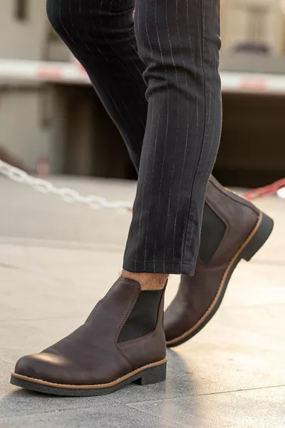 الرجال البني الكلاسيكي المطاطي تشيلسي فو الجلود أنيقة أحذية الشتاء المريحة