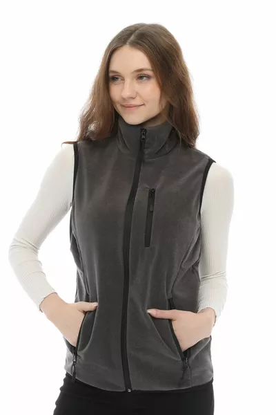 المرأة الصوف متعدد الجيوب الرحلات رمادي غامق سترة رياضية