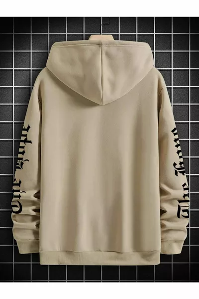 Beige The Hope Printed Oversize Hooded Men's Sweatshirt